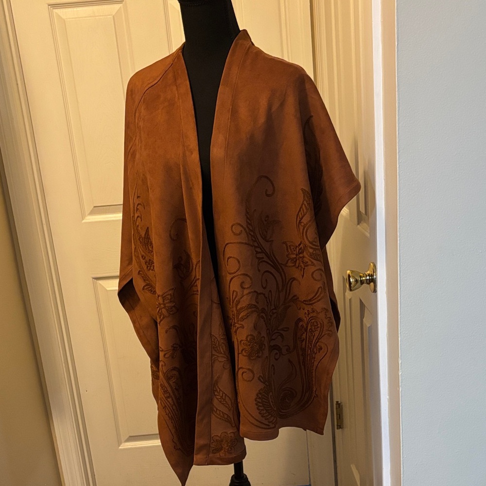 Chico's Rich Brown Embroidered Cape